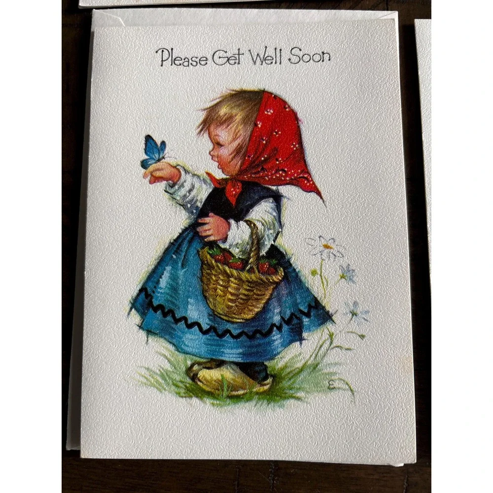 4 VTG Coronation USA Get Well Soon 1950's‎ Greeting Card Dutch Holland Unsigned